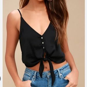 Free People Black Cropped Tie Tank - S